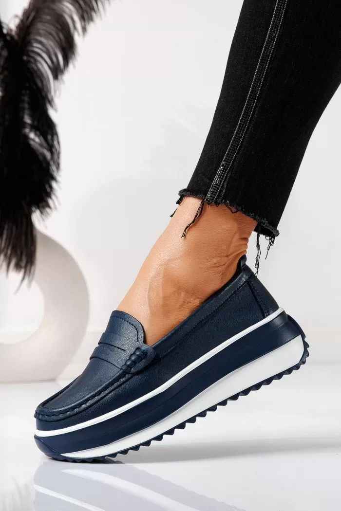 Pantofi casual dama bleumarin din piele naturala Olivia #21562