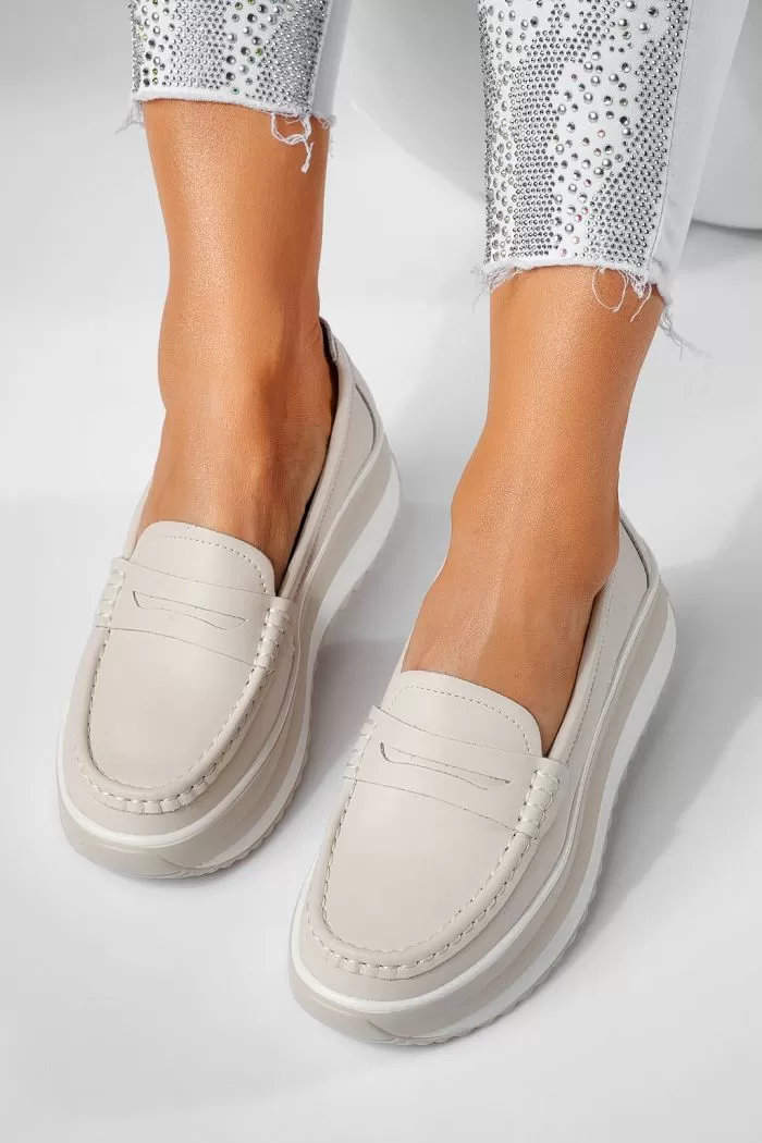 Pantofi casual dama bej din piele naturala Olivia #21563