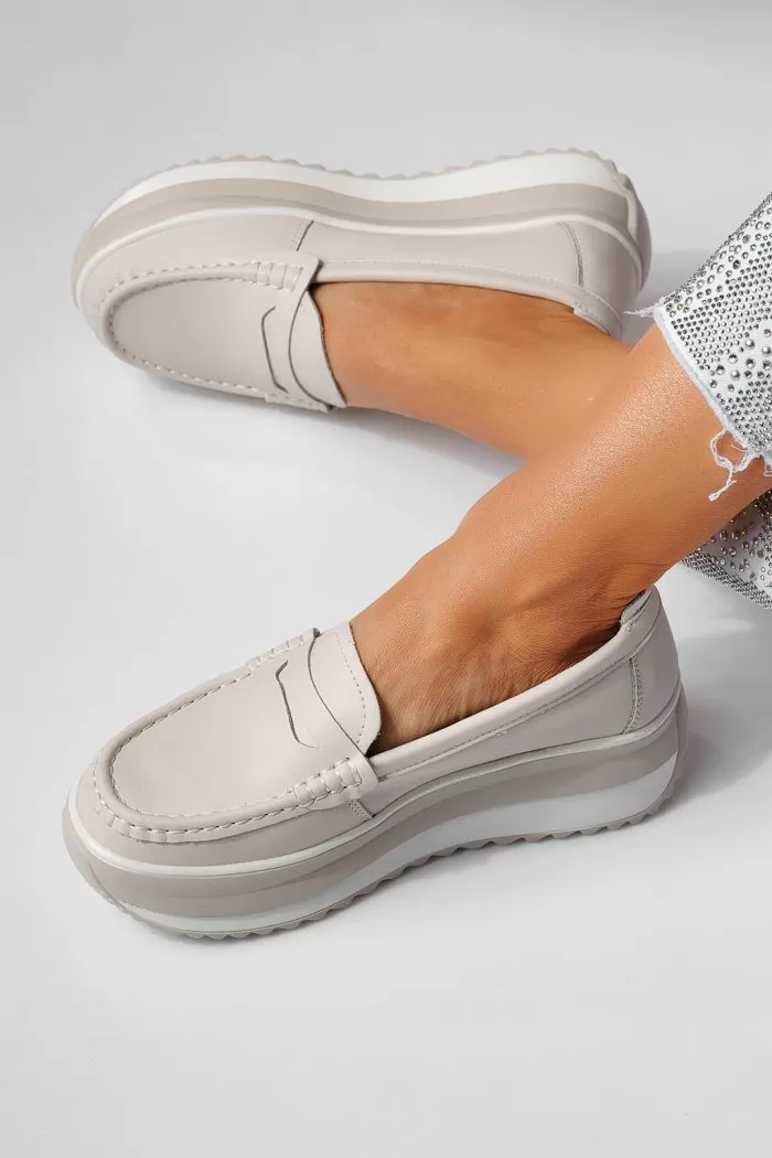 Pantofi casual dama bej din piele naturala Olivia #21563