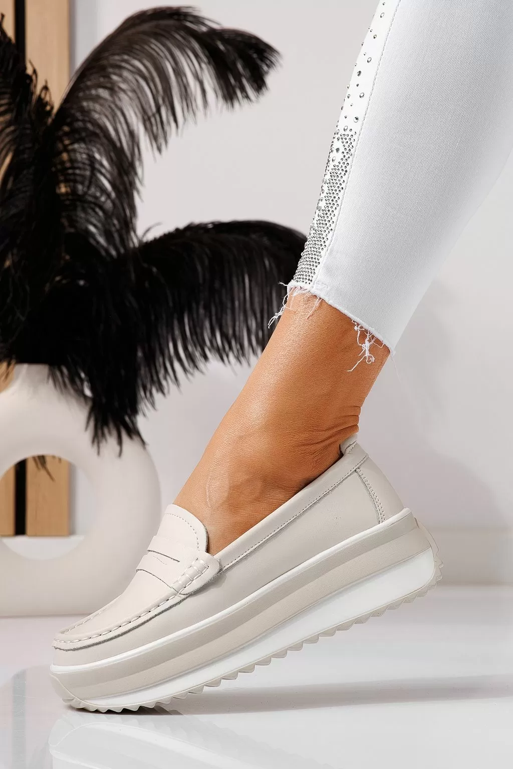 Pantofi casual dama bej din piele naturala Olivia #21563