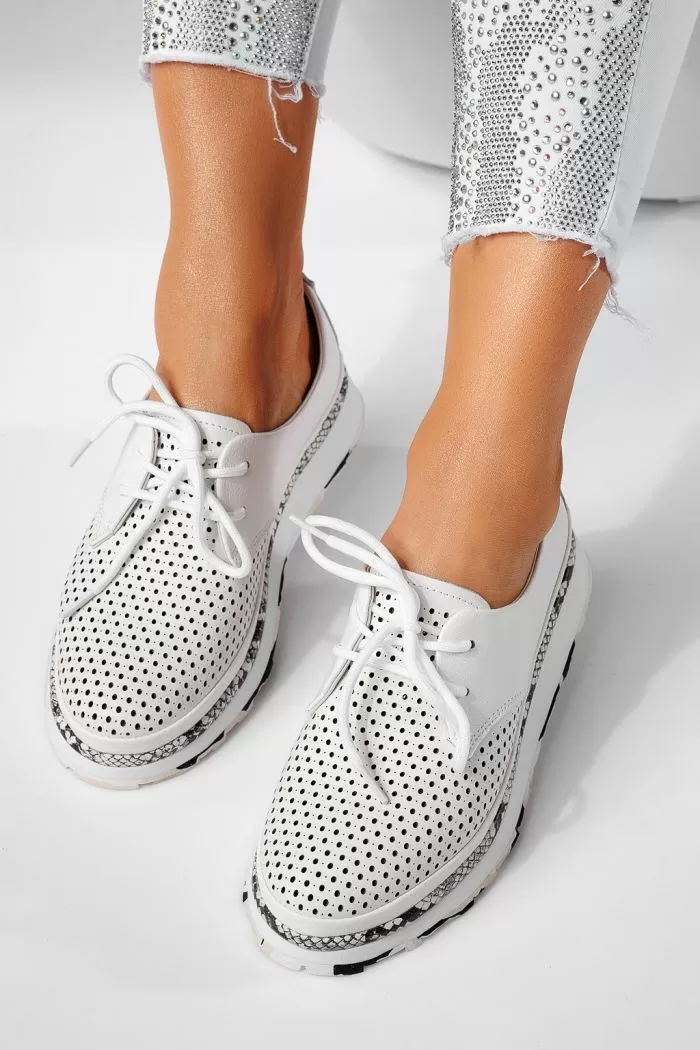 Pantofi casual dama albi din piele naturala Ada #21570