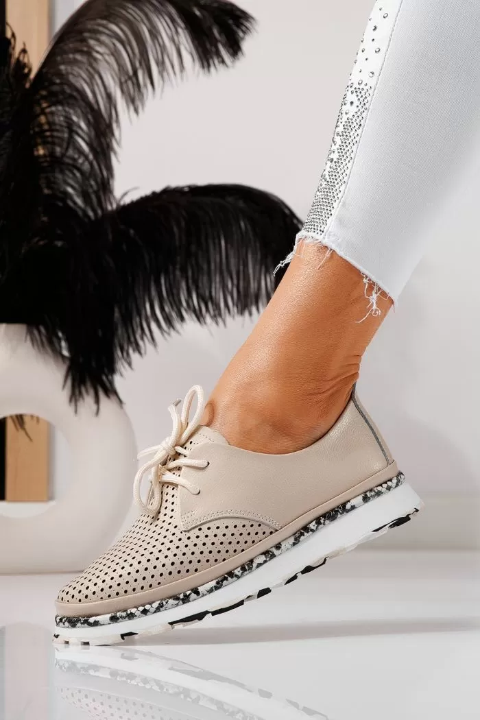 Pantofi casual dama bej din piele naturala Ada #21571