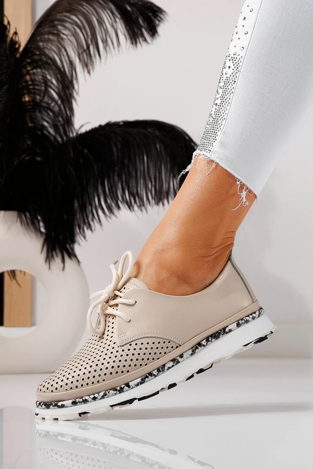 Pantofi casual dama bej din piele naturala Ada #21571