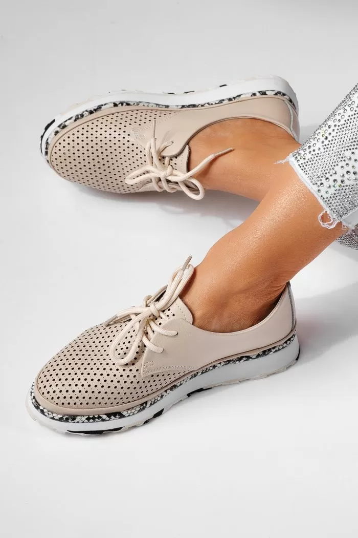 Pantofi casual dama bej din piele naturala Ada #21571