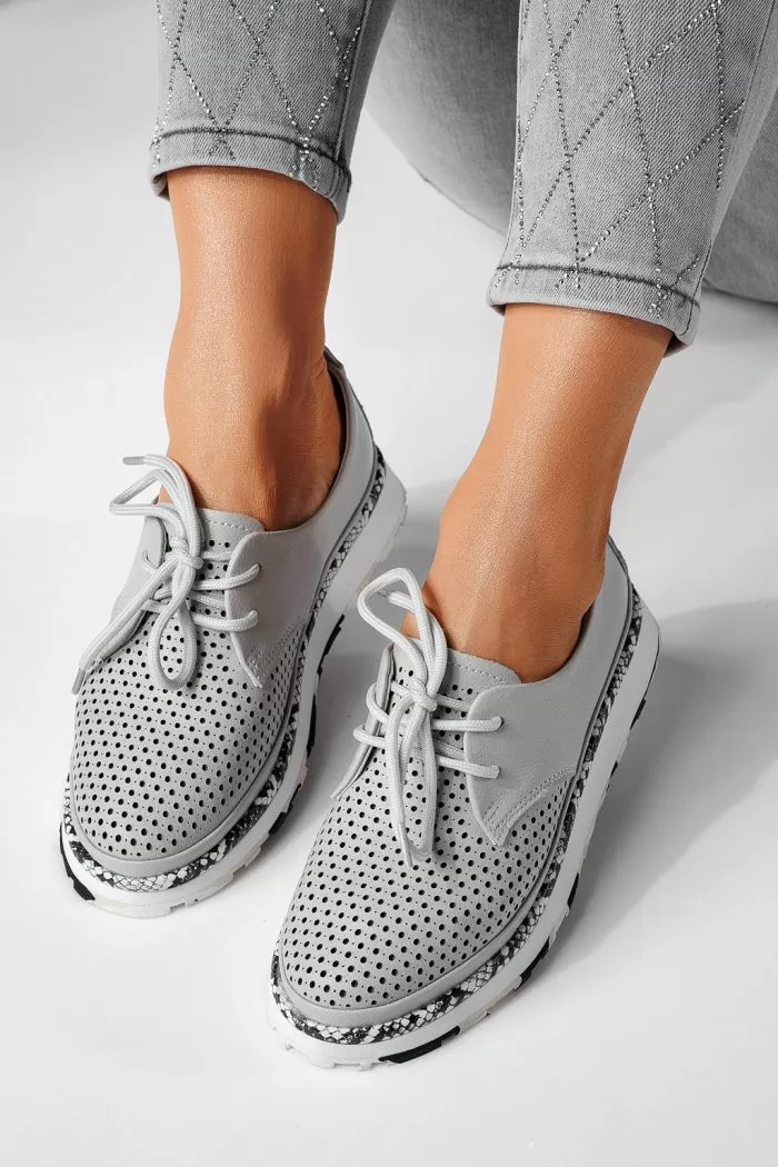 Pantofi casual dama gri din piele naturala Ada #21572