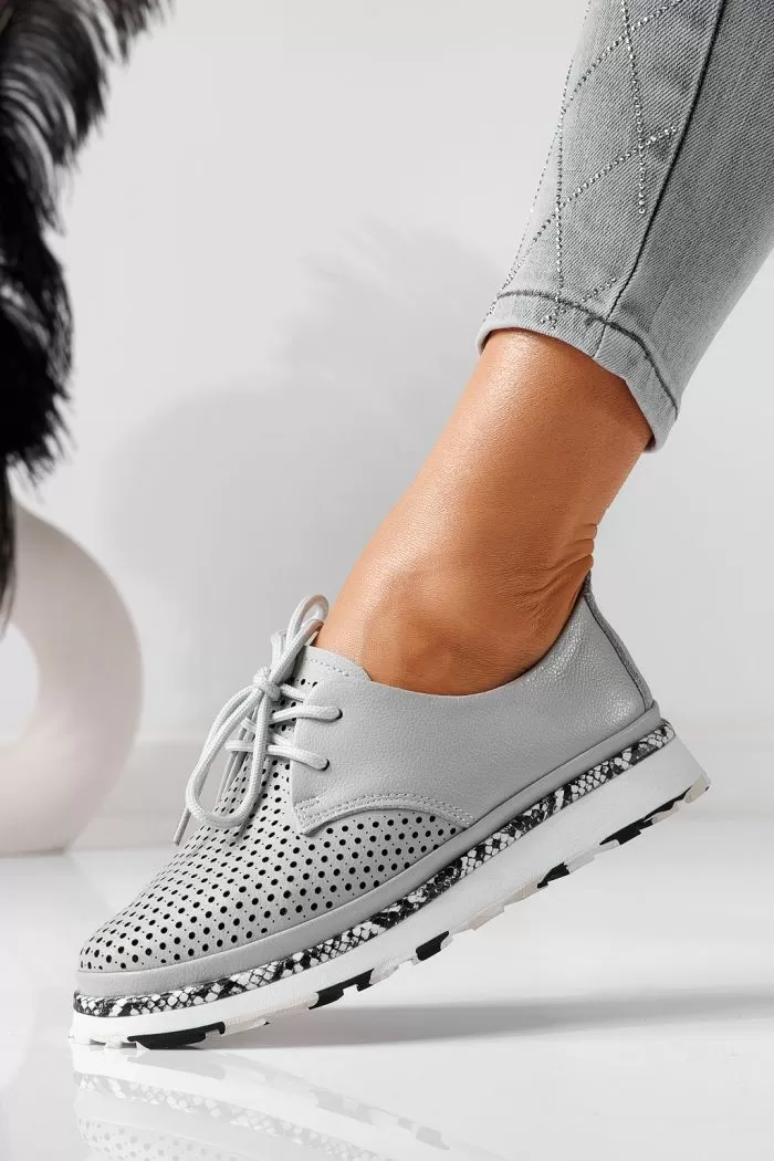 Pantofi casual dama gri din piele naturala Ada #21572