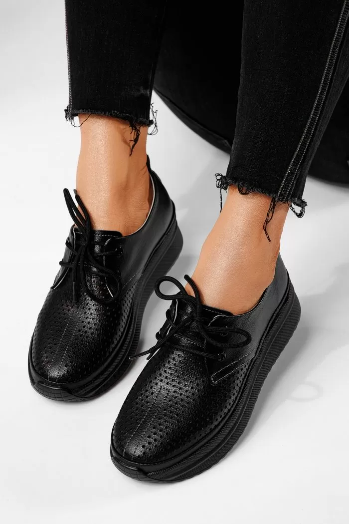 Pantofi casual dama negri din piele naturala Alice #21574