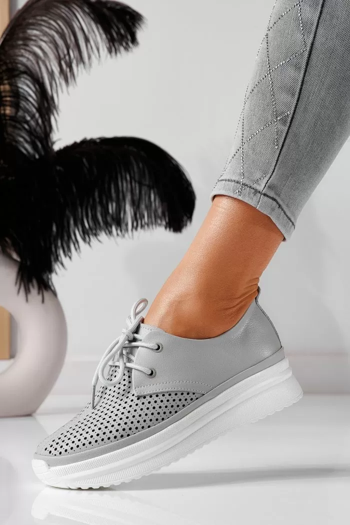 Pantofi casual dama gri din piele naturala Alice #21576