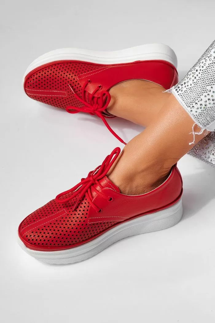 Pantofi casual dama rosii din piele naturala Alice #21577