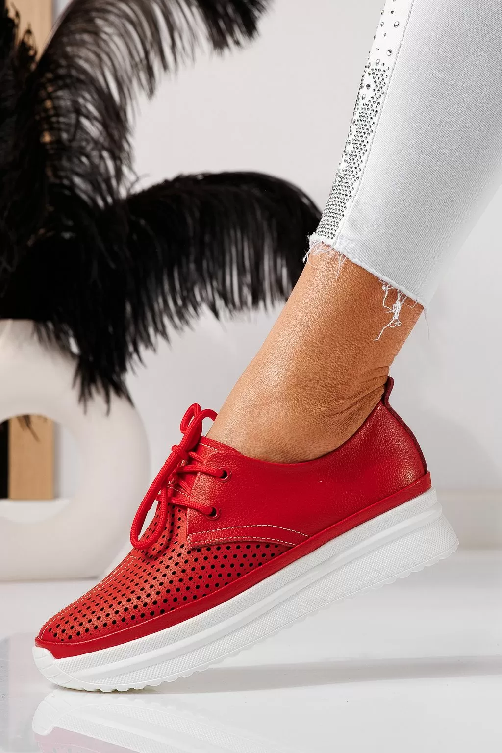Pantofi casual dama rosii din piele naturala Alice #21577