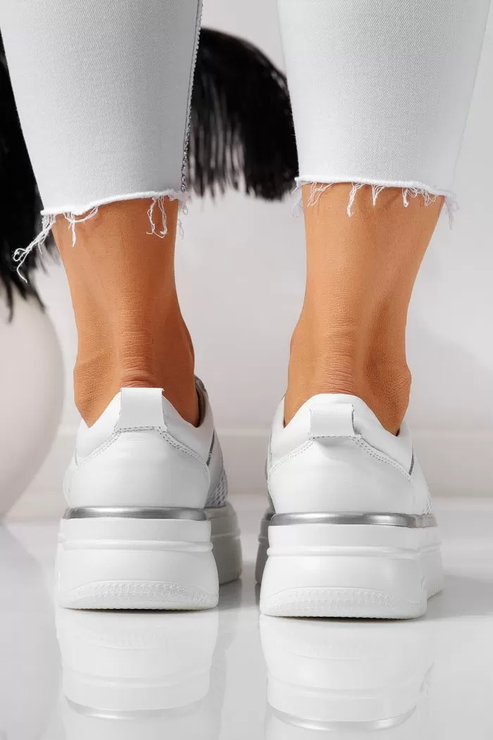 Pantofi casual dama albi din piele naturala Alida #21578