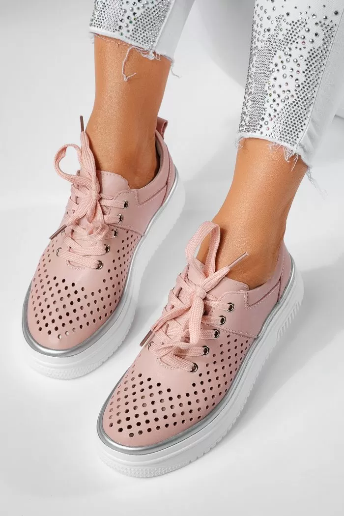 Pantofi casual dama roz din piele naturala Alida #21579