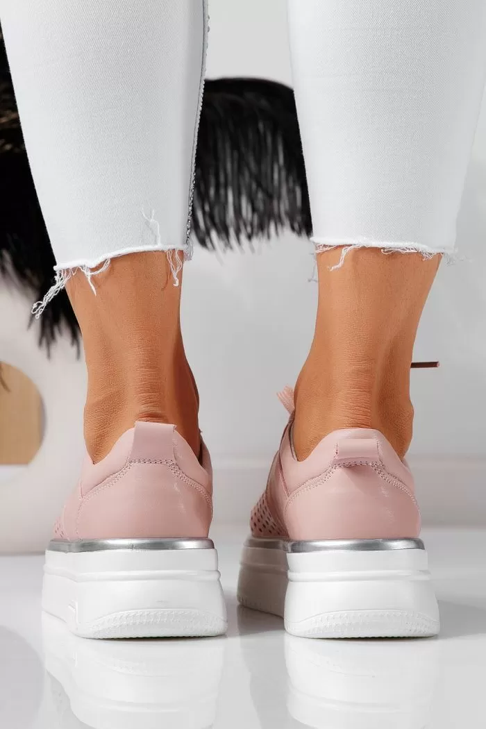 Pantofi casual dama roz din piele naturala Alida #21579