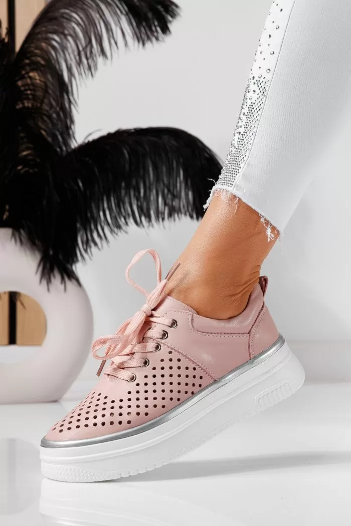 Pantofi casual dama roz din piele naturala Alida #21579