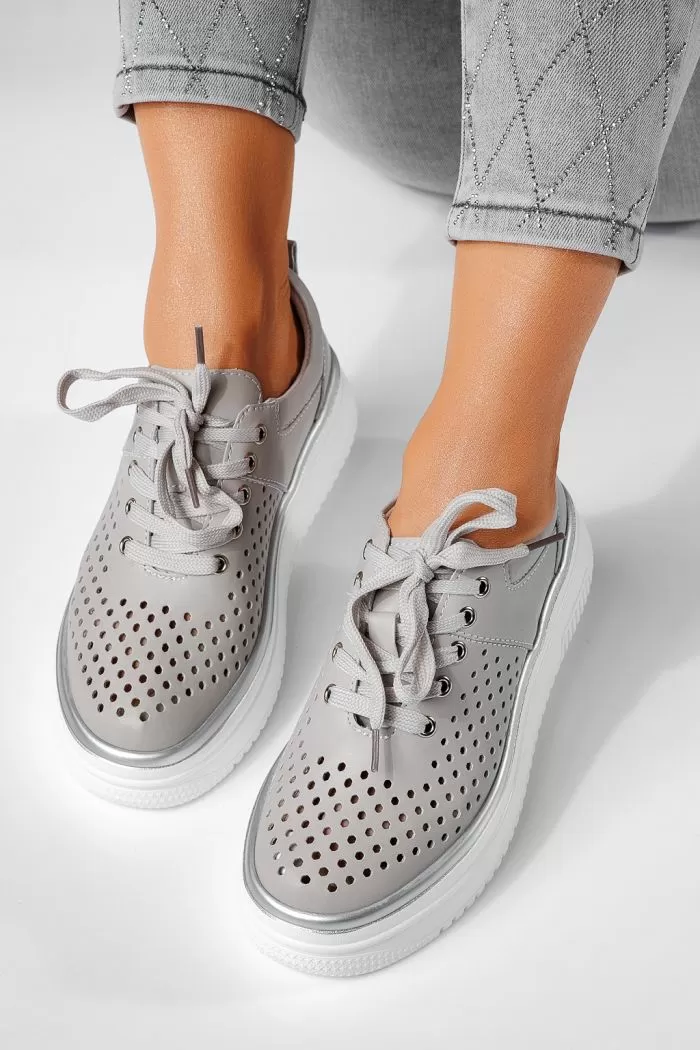 Pantofi casual dama gri din piele naturala Alida #21580