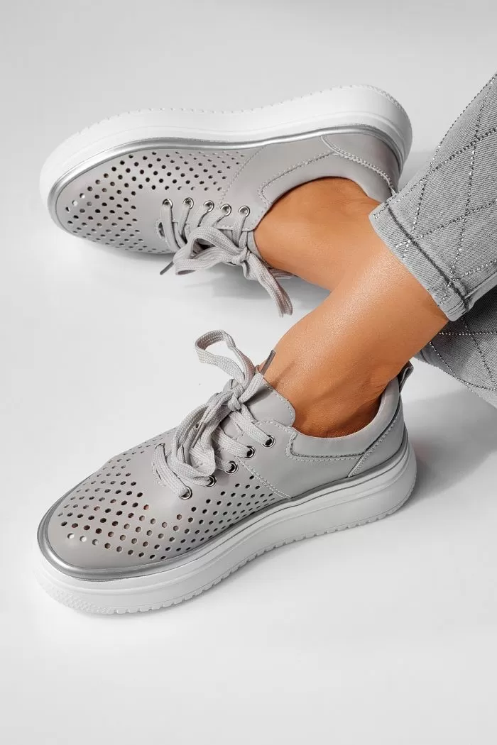 Pantofi casual dama gri din piele naturala Alida #21580