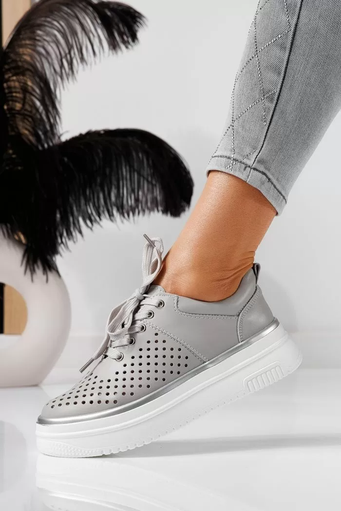 Pantofi casual dama gri din piele naturala Alida #21580