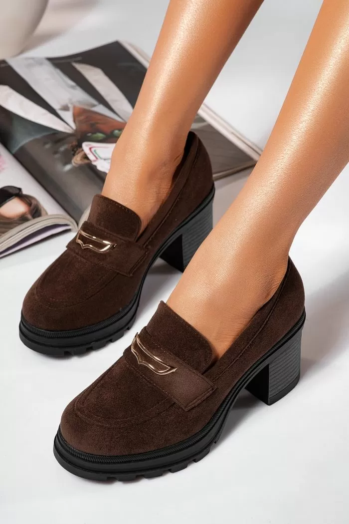 Pantofi casual dama maro din piele ecologica intoarsa Aryan #21584