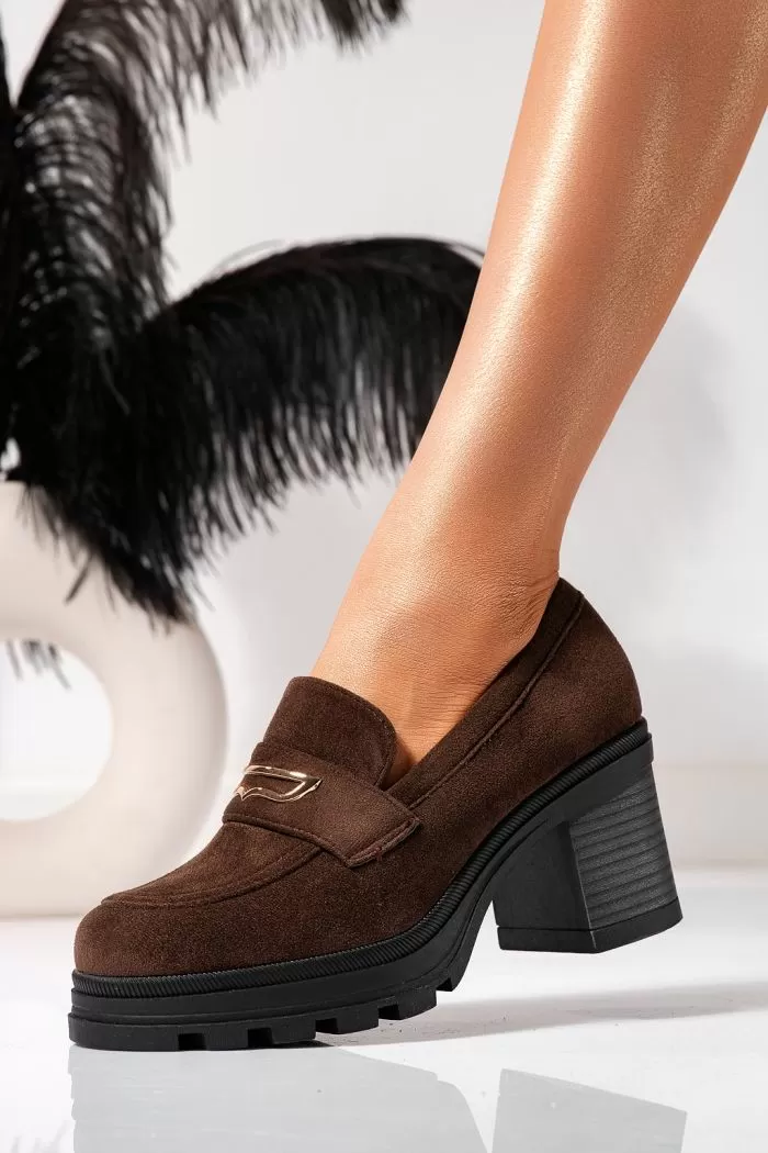 Pantofi casual dama maro din piele ecologica intoarsa Aryan #21584