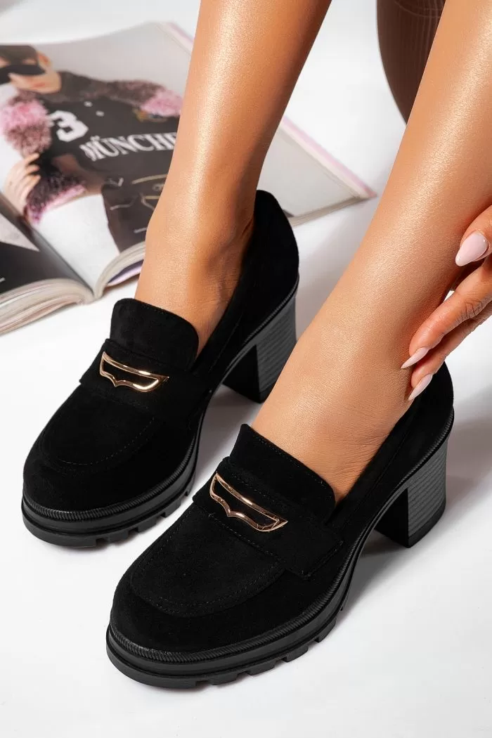 Pantofi casual dama negri din piele ecologica intoarsa Aryan #21585
