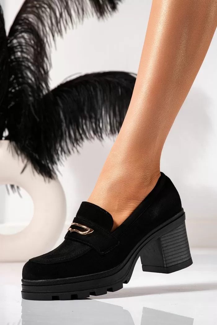 Pantofi casual dama negri din piele ecologica intoarsa Aryan #21585