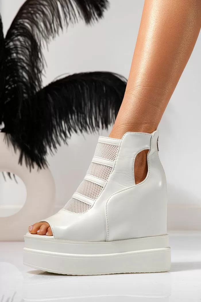 Sandale cu platforma dama albe din piele ecologica Miya #21586