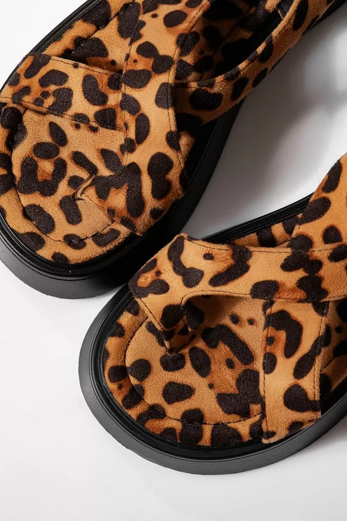 Sandale cu platforma dama leopard din material textil Beatrix #21598