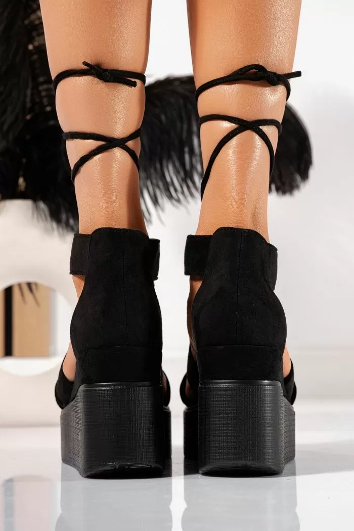 Sandale cu platforma dama negre din piele ecologica intoarsa Ximen #21601