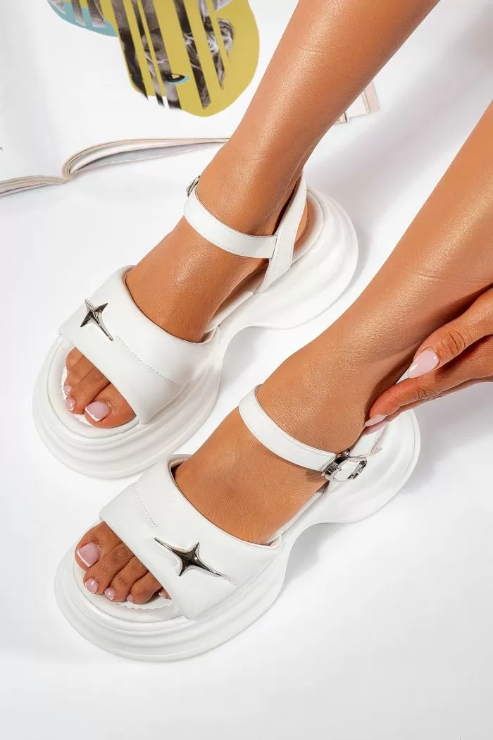 Sandale cu platforma dama albe din piele ecologica Miya #21602