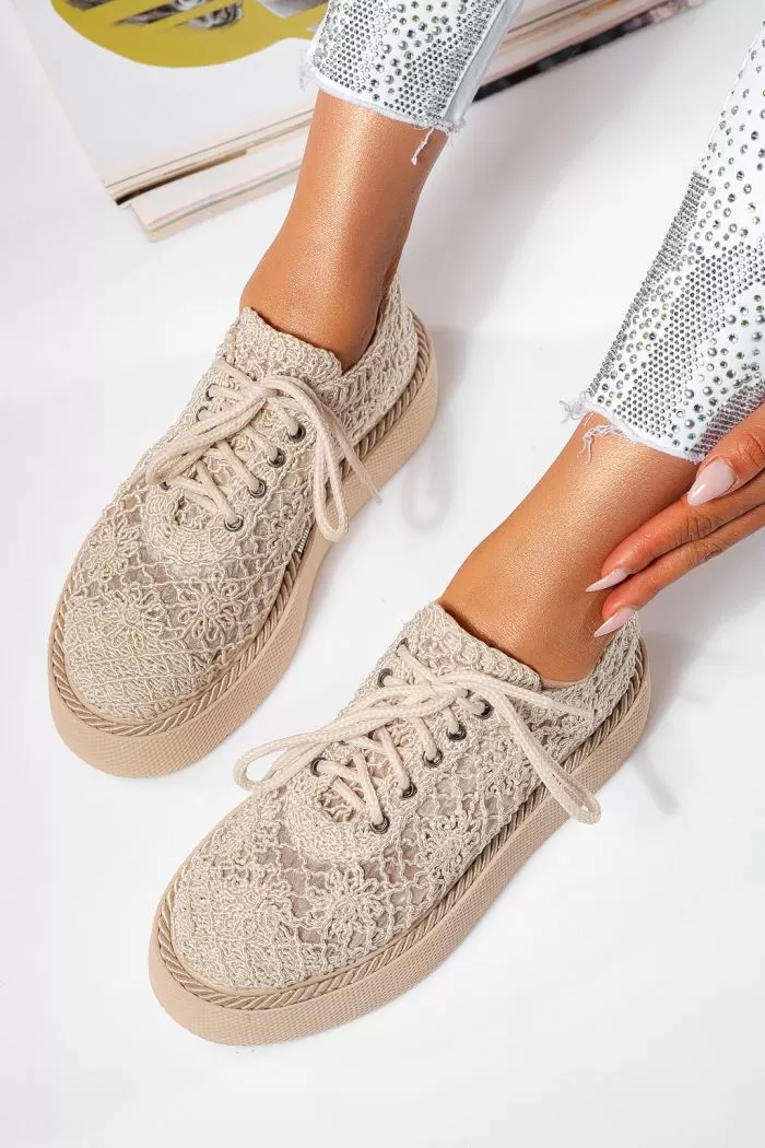 Pantofi casual dama bej din material textil Asha #21605