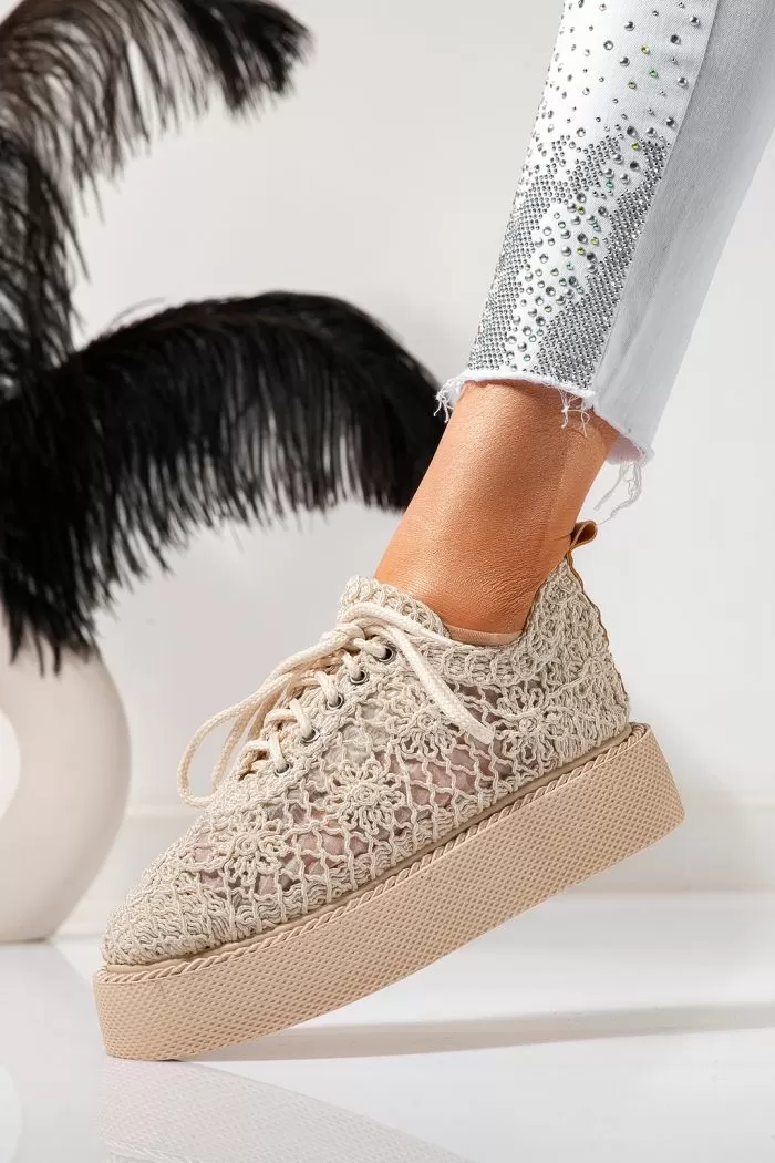 Pantofi casual dama bej din material textil Asha #21605