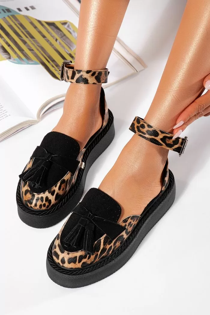 Pantofi casual dama leopard din piele ecologica intoarsa Aryan #21606