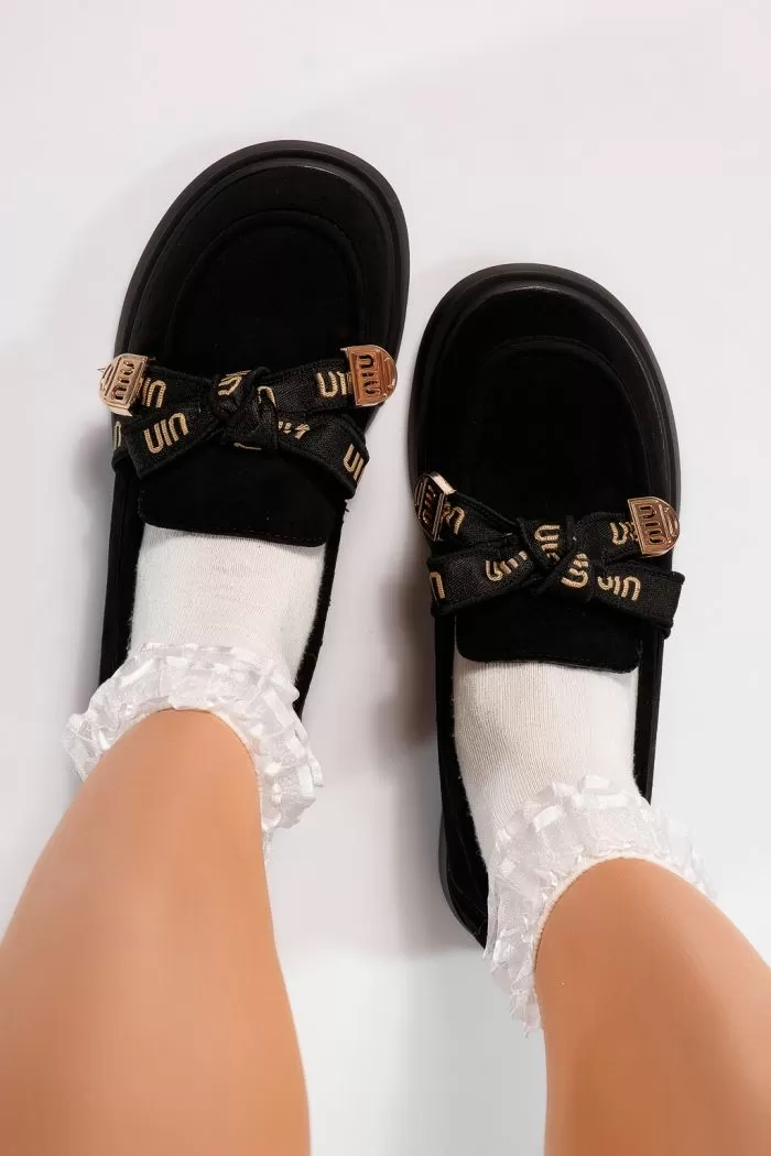 Pantofi casual dama negri din piele ecologica intoarsa Harper #21620