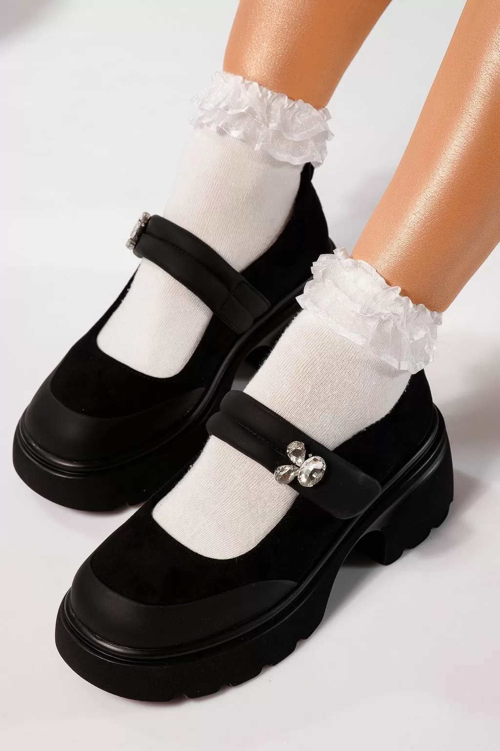 Pantofi casual dama negri din piele ecologica intoarsa Evelyn #21621