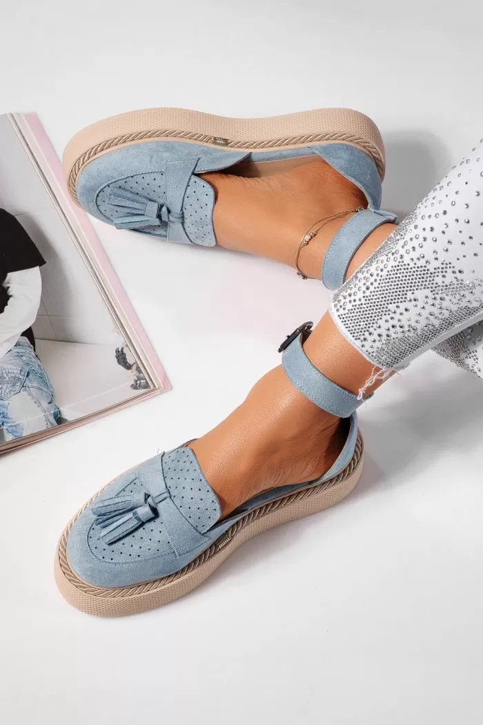 Pantofi casual dama albastri din piele ecologica intoarsa Aryan #21633