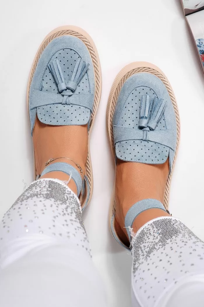 Pantofi casual dama albastri din piele ecologica intoarsa Aryan #21633