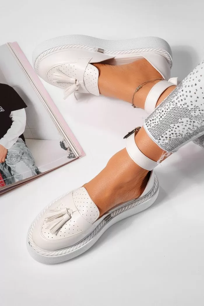 Pantofi casual dama albi din piele ecologica Aryan #21634