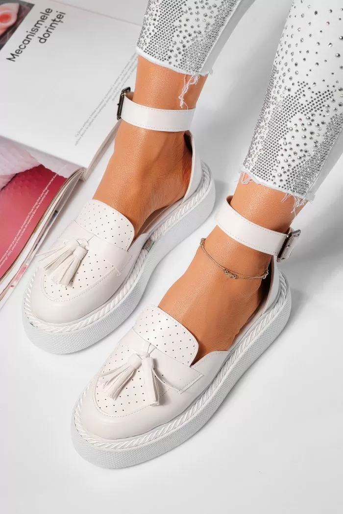 Pantofi casual dama albi din piele ecologica Aryan #21634