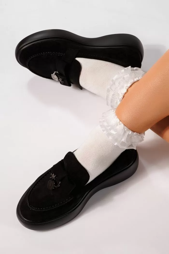Pantofi casual dama negri din piele ecologica intoarsa Betsy #21637