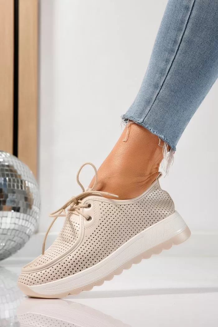 Pantofi casual dama bej din piele ecologica Kiara #21639