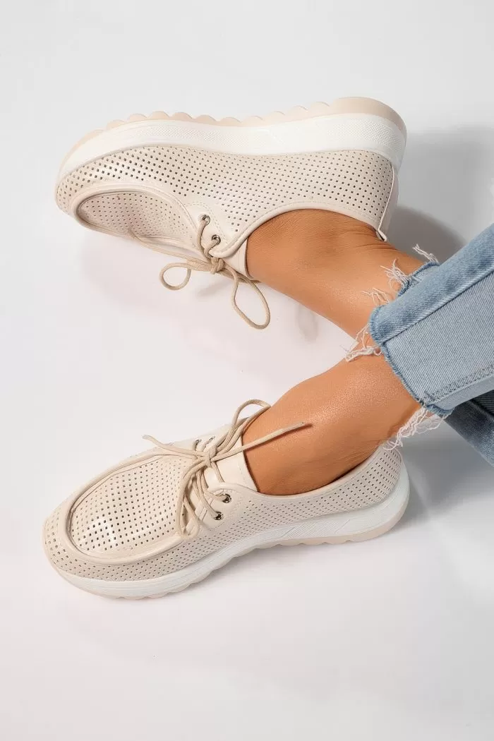 Pantofi casual dama bej din piele ecologica Kiara #21639