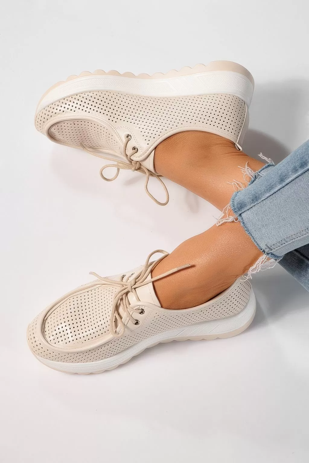 Pantofi casual dama bej din piele ecologica Kiara #21639
