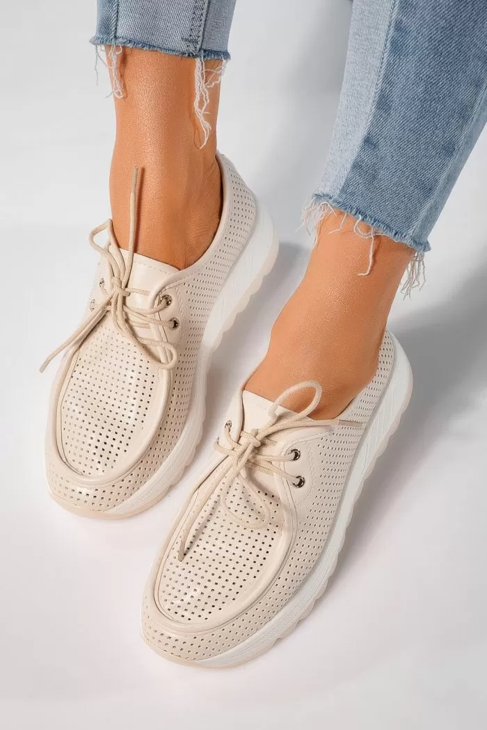 Pantofi casual dama bej din piele ecologica Kiara #21639