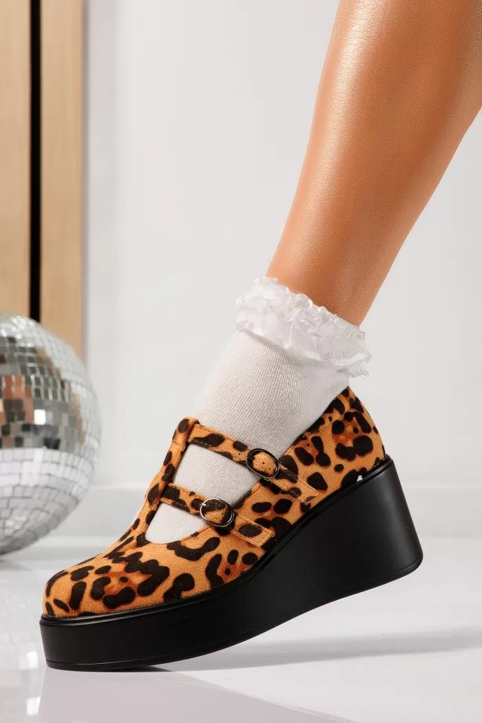 Pantofi casual dama leopard din piele ecologica intoarsa Julissa #21642