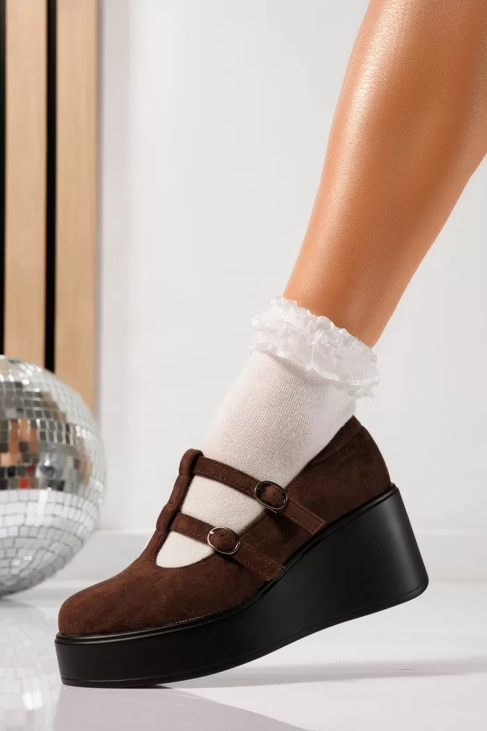 Pantofi casual dama maro din piele ecologica intoarsa Julissa #21643