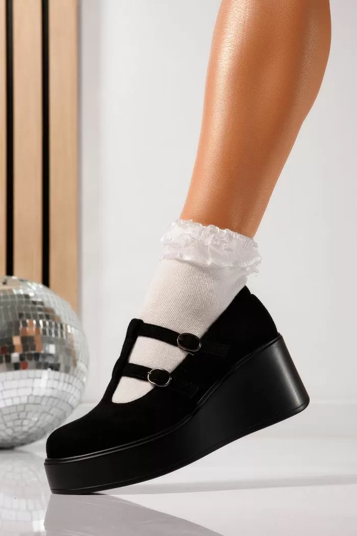 Pantofi casual dama negri din piele ecologica intoarsa Julissa #21644