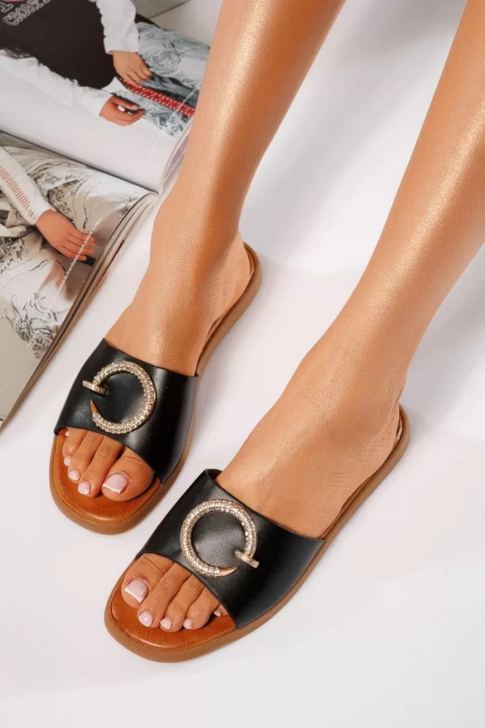 Papuci dama negri din piele ecologica Nadia #21677