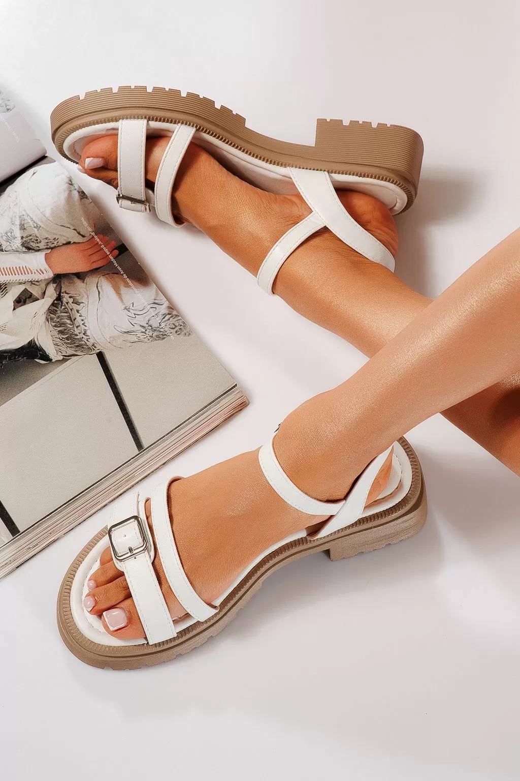 Sandale cu platforma dama albe din piele ecologica Lisa #21683