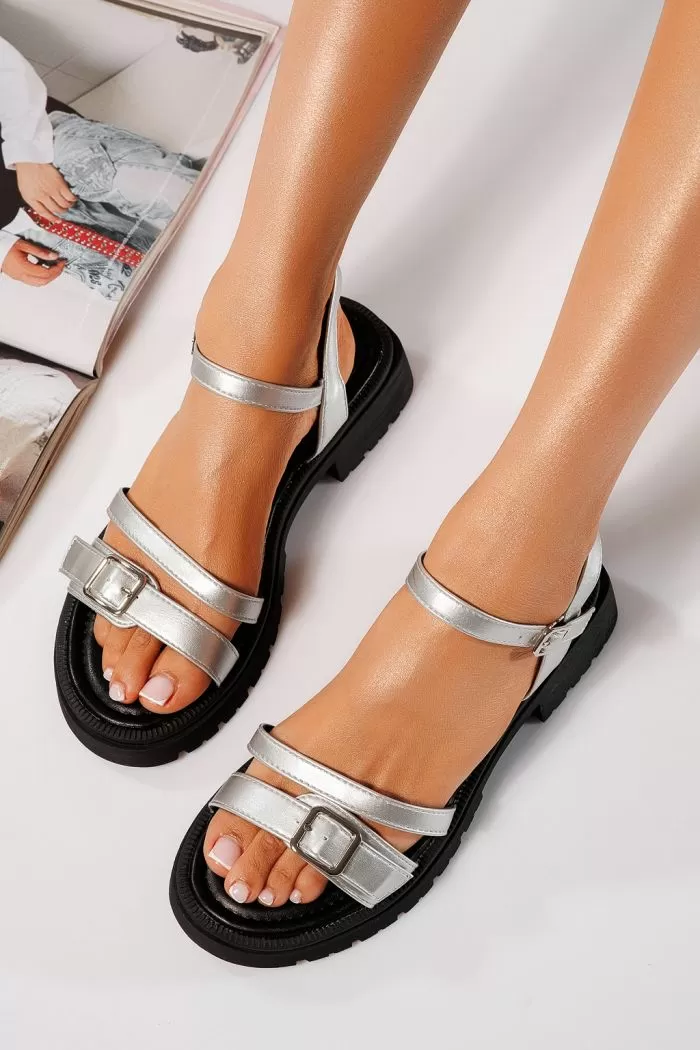 Sandale cu platforma dama argintii din piele ecologica Lisa #21684
