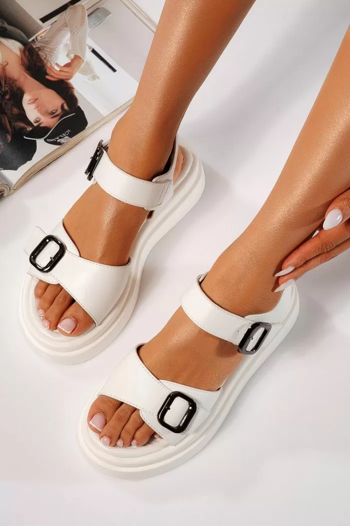 Sandale cu platforma dama albe din piele ecologica Diana #21690